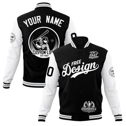 Custom Black White Gray Jacket Classic Style Full-Snap Club & Spirit Wear Breathable