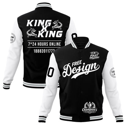 Custom Black White Gray Jacket Classic Style Full-Snap Club & Spirit Wear Wrinkle-Resistant