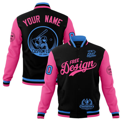 Custom Black Light Blue Pink Jacket Classic Style Full-Snap Club & Spirit Wear Breathable