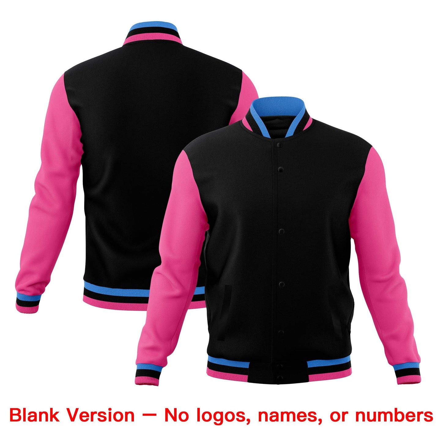 Custom Black Light Blue Pink Jacket Classic Style Full-Snap Club & Spirit Wear Wrinkle-Resistant