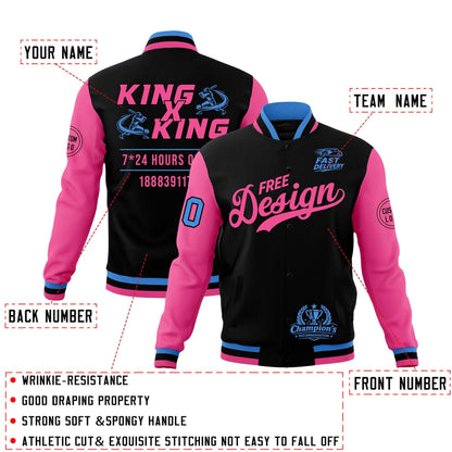 Custom Black Light Blue Pink Jacket Classic Style Full-Snap Club & Spirit Wear Wrinkle-Resistant