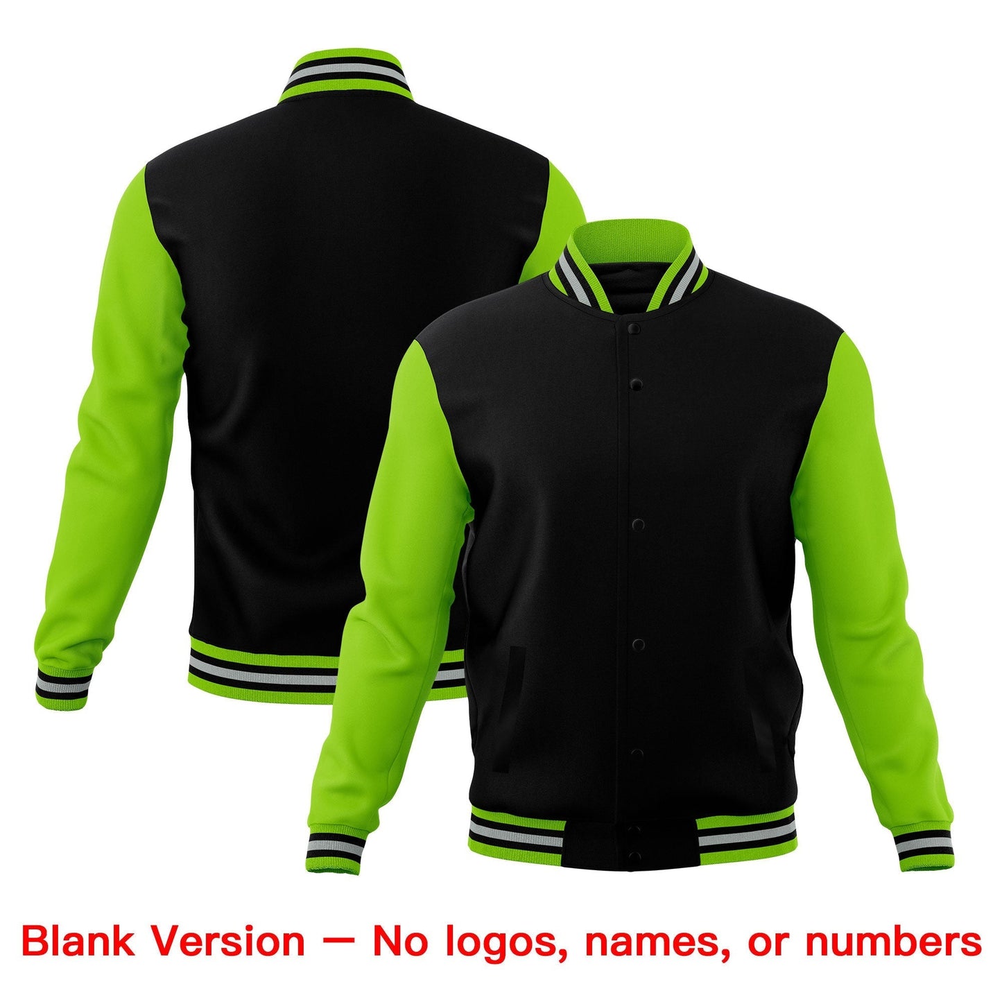 Custom Black Green Gray Jacket Classic Style Full-Snap Club & Spirit Wear Breathable