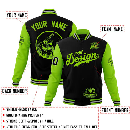 Custom Black Green Gray Jacket Classic Style Full-Snap Club & Spirit Wear Breathable