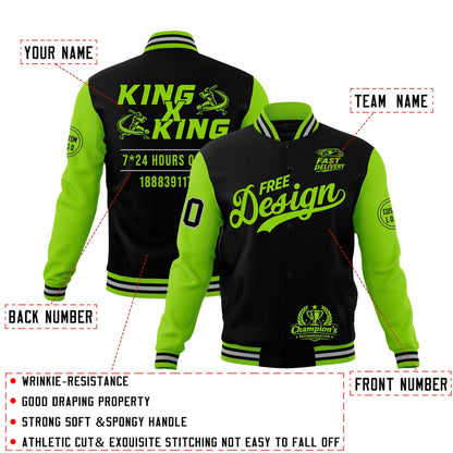 Custom Black Green Gray Jacket Classic Style Full-Snap Club & Spirit Wear Wrinkle-Resistant