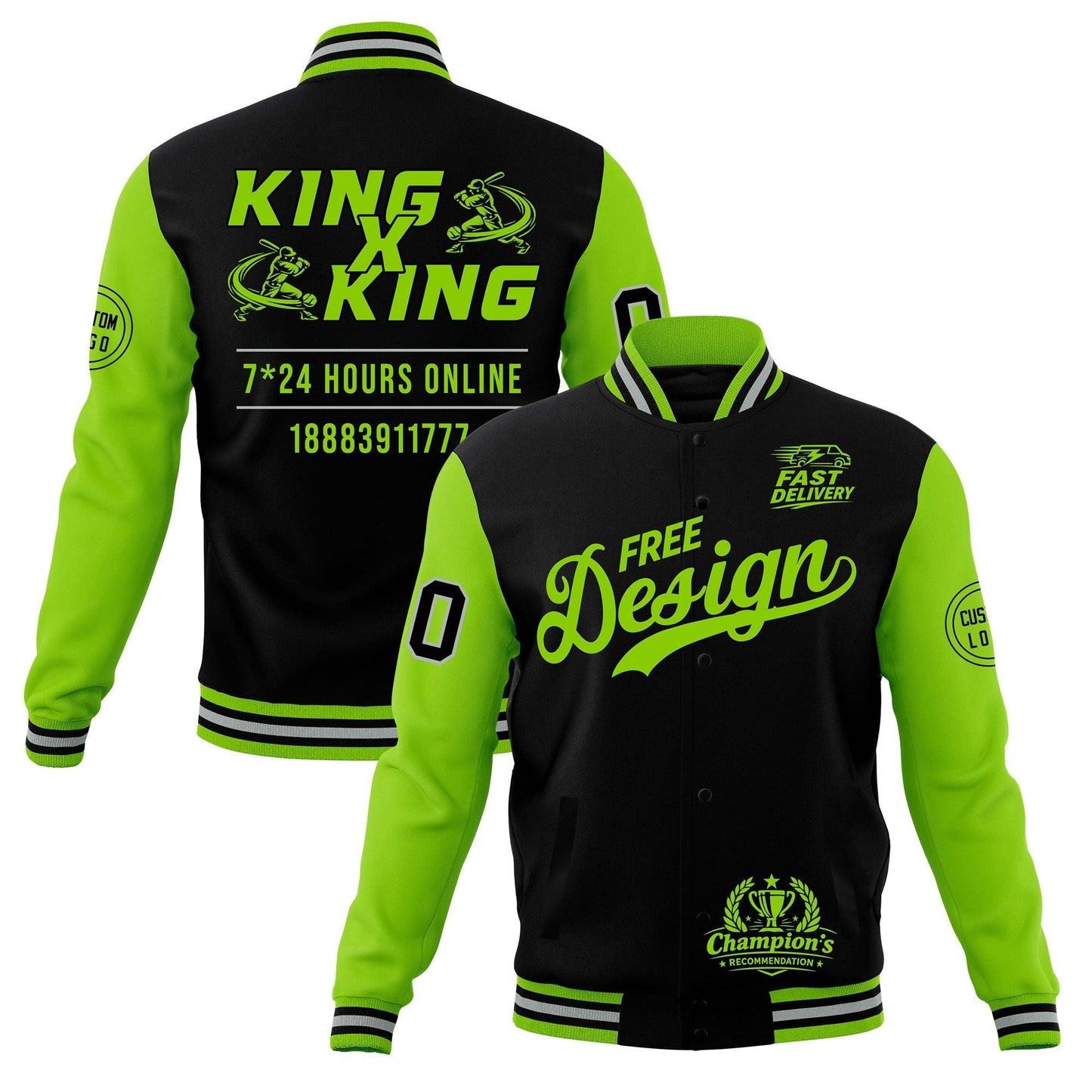 Custom Black Green Gray Jacket Classic Style Full-Snap Club & Spirit Wear Wrinkle-Resistant