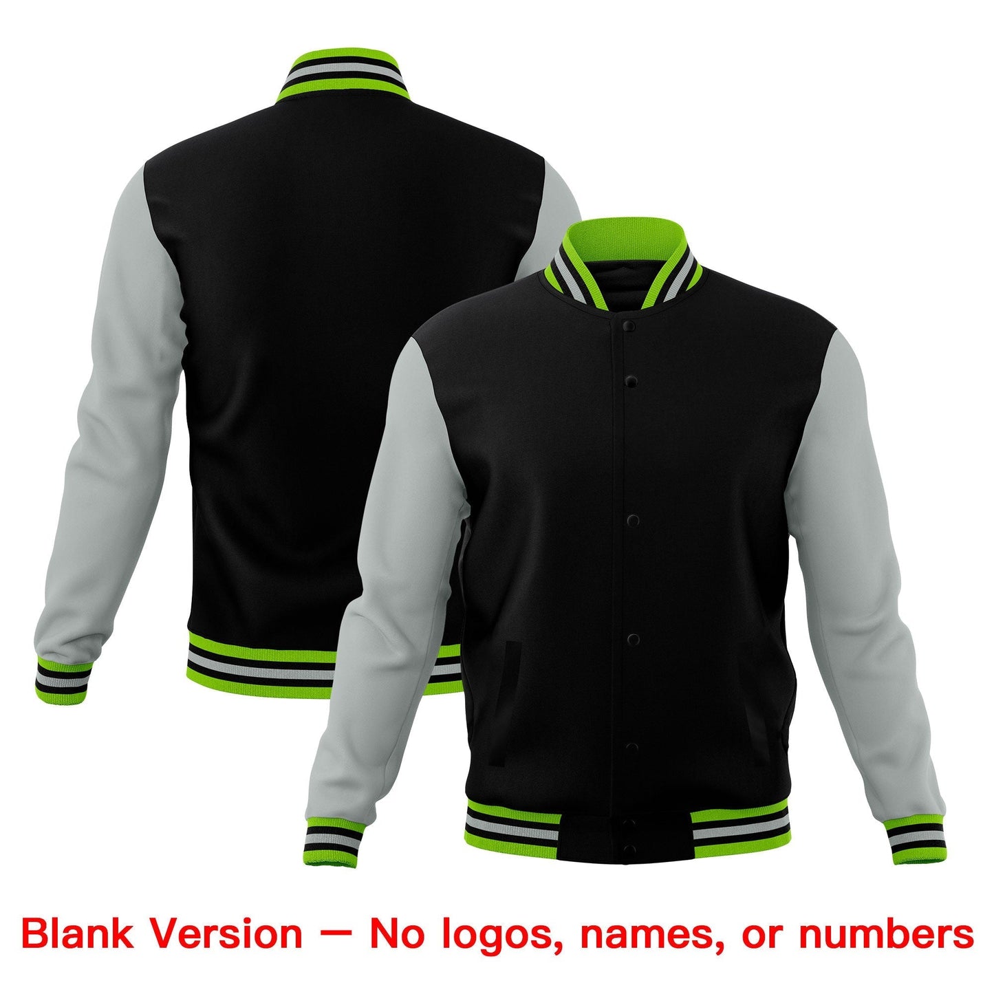 Custom Black Green Gray Jacket Classic Style Full-Snap Club & Spirit Wear Breathable