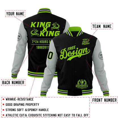 Custom Black Green Gray Jacket Classic Style Full-Snap Club & Spirit Wear Wrinkle-Resistant