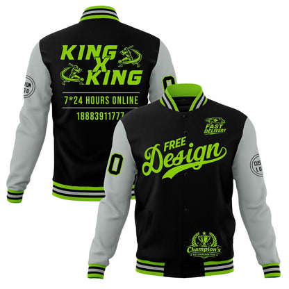 Custom Black Green Gray Jacket Classic Style Full-Snap Club & Spirit Wear Wrinkle-Resistant