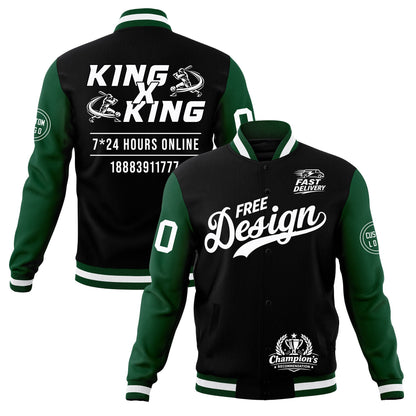 Custom Black Green White Jacket Classic Style Full-Snap Club & Spirit Wear Wrinkle-Resistant