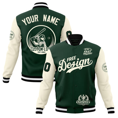 Custom Green Black White Jacket Classic Style Full-Snap Club & Spirit Wear Breathable