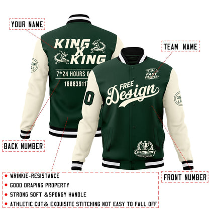 Custom Green Black White Jacket Classic Style Full-Snap Club & Spirit Wear Wrinkle-Resistant