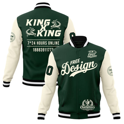 Custom Green Black White Jacket Classic Style Full-Snap Club & Spirit Wear Wrinkle-Resistant