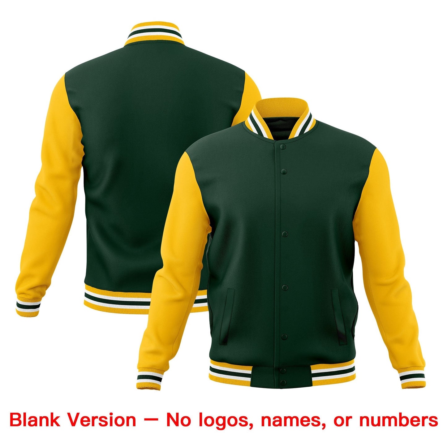 Custom Green Gold White Jacket Classic Style Full-Snap Club & Spirit Wear Wrinkle-Resistant