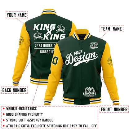 Custom Green Gold White Jacket Classic Style Full-Snap Club & Spirit Wear Wrinkle-Resistant