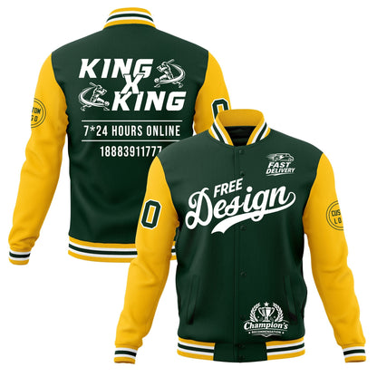 Custom Green Gold White Jacket Classic Style Full-Snap Club & Spirit Wear Wrinkle-Resistant