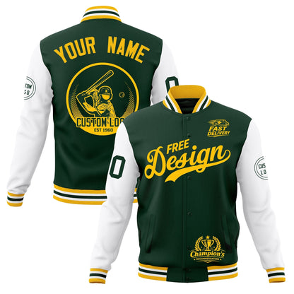 Custom Green Gold White Jacket Classic Style Full-Snap Club & Spirit Wear Breathable