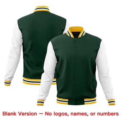 Custom Green Gold White Jacket Classic Style Full-Snap Club & Spirit Wear Wrinkle-Resistant
