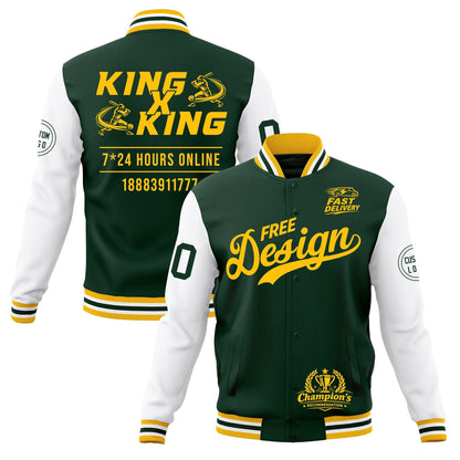 Custom Green Gold White Jacket Classic Style Full-Snap Club & Spirit Wear Wrinkle-Resistant
