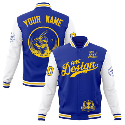 Custom Royal Blue White Gold Jacket Classic Style Full-Snap Club & Spirit Wear Breathable