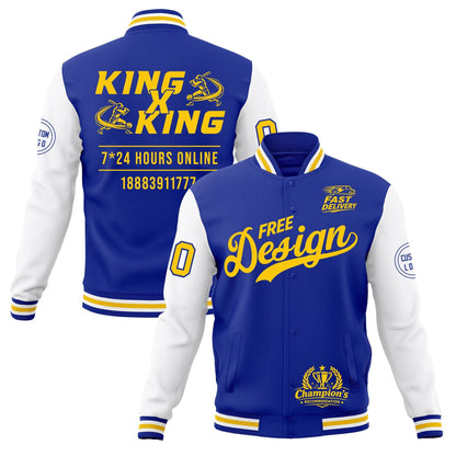 Custom Royal Blue White Gold Jacket Classic Style Full-Snap Club & Spirit Wear Wrinkle-Resistant