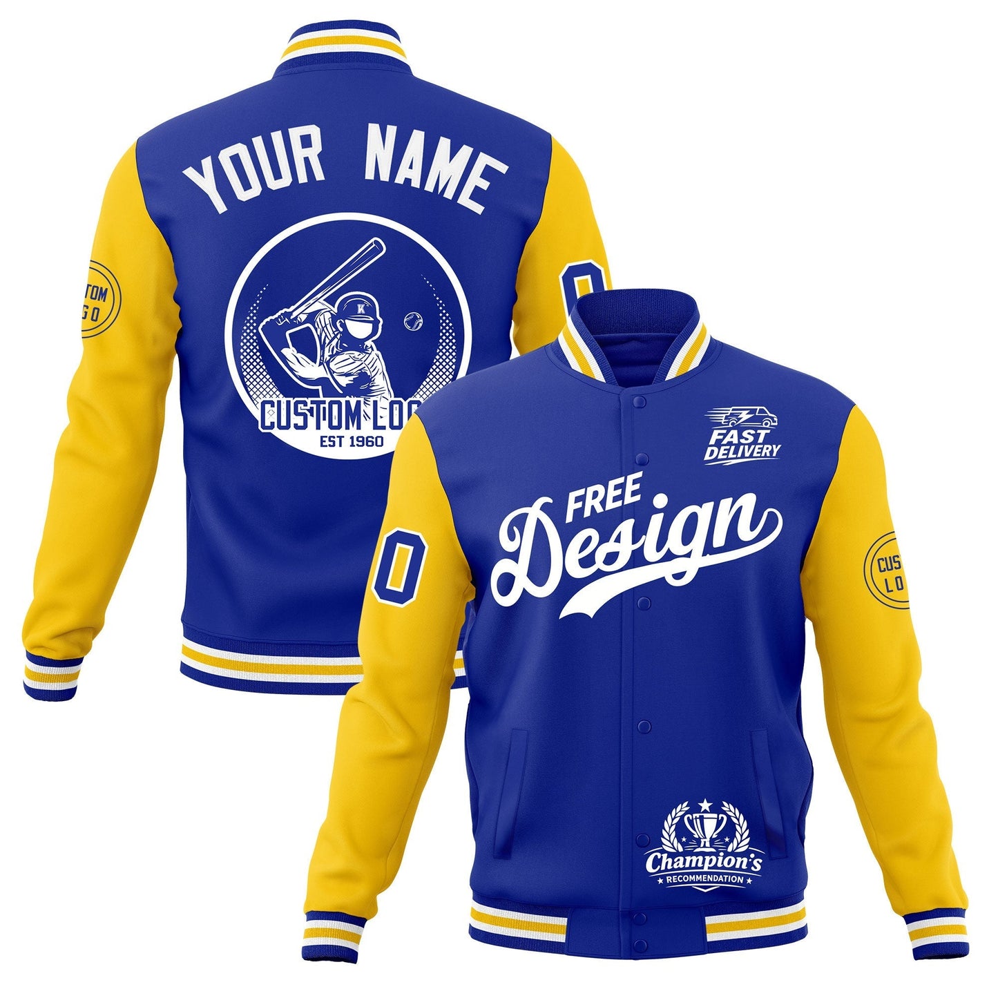 Custom Royal Blue White Gold Jacket Classic Style Full-Snap Club & Spirit Wear Breathable