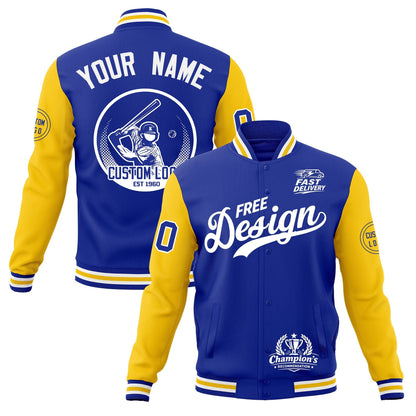 Custom Royal Blue White Gold Jacket Classic Style Full-Snap Club & Spirit Wear Breathable