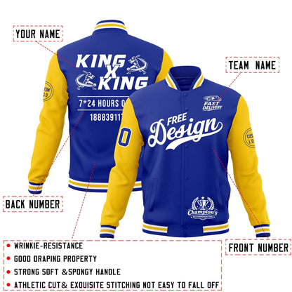 Custom Royal Blue White Gold Jacket Classic Style Full-Snap Club & Spirit Wear Wrinkle-Resistant