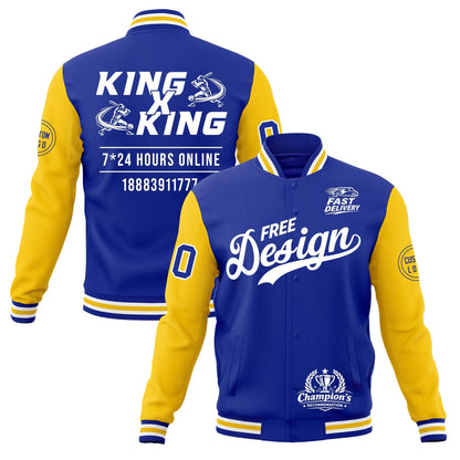 Custom Royal Blue White Gold Jacket Classic Style Full-Snap Club & Spirit Wear Wrinkle-Resistant