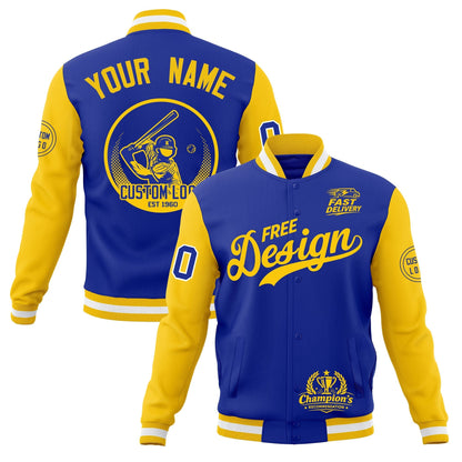 Custom Royal Blue Gold White Jacket Classic Style Full-Snap Club & Spirit Wear Breathable