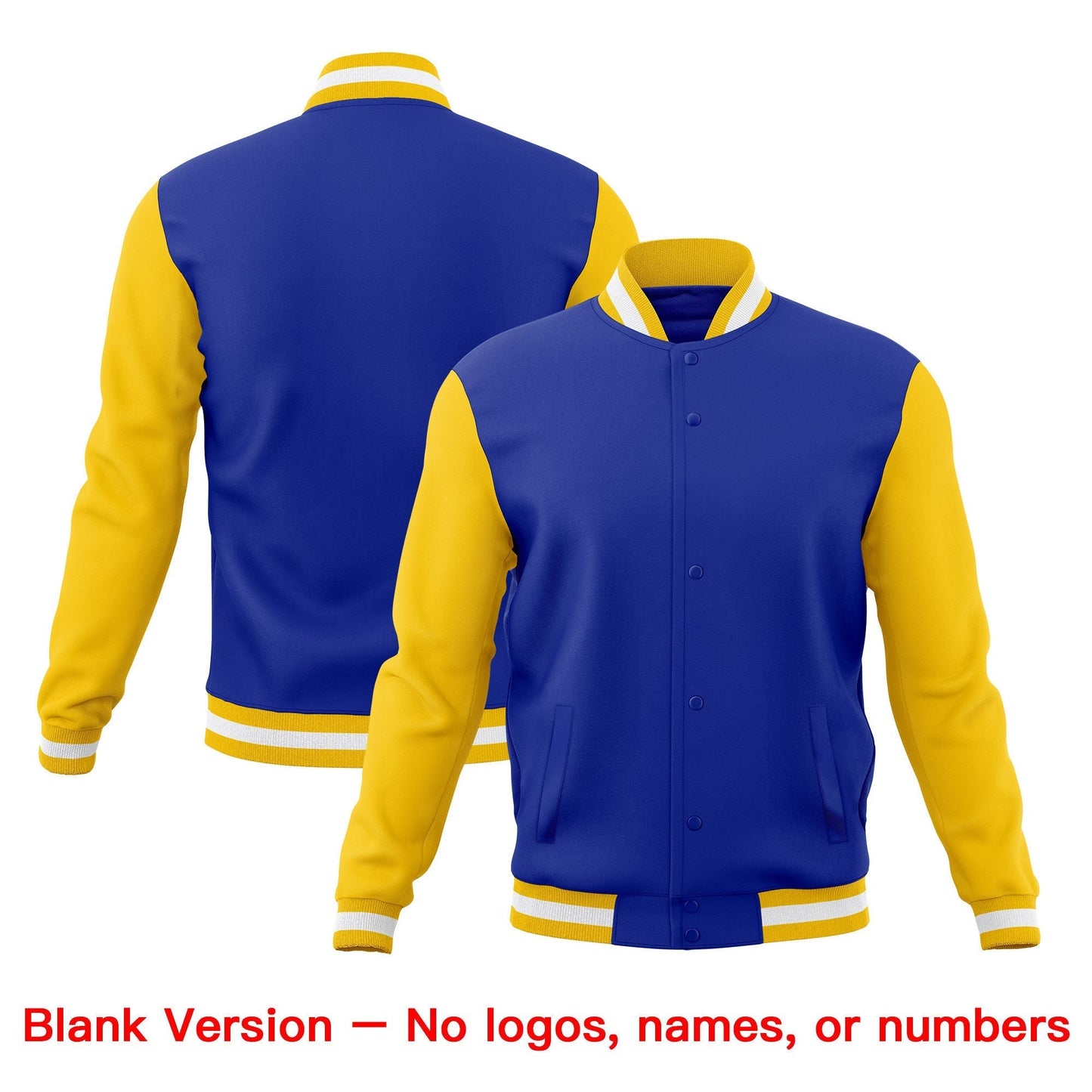 Custom Royal Blue Gold White Jacket Classic Style Full-Snap Club & Spirit Wear Wrinkle-Resistant