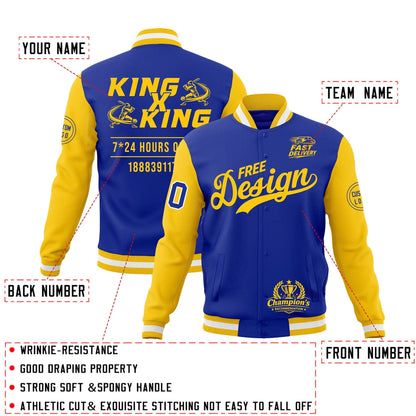 Custom Royal Blue Gold White Jacket Classic Style Full-Snap Club & Spirit Wear Wrinkle-Resistant