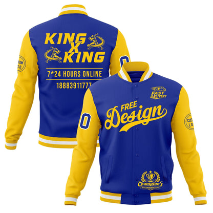 Custom Royal Blue Gold White Jacket Classic Style Full-Snap Club & Spirit Wear Wrinkle-Resistant