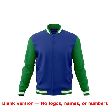 Custom Royal Blue Kelly Green White Jacket Classic Style Full-Snap Club & Spirit Wear Breathable