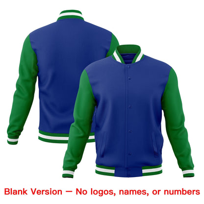 Custom Royal Blue Kelly Green White Jacket Classic Style Full-Snap Club & Spirit Wear Wrinkle-Resistant