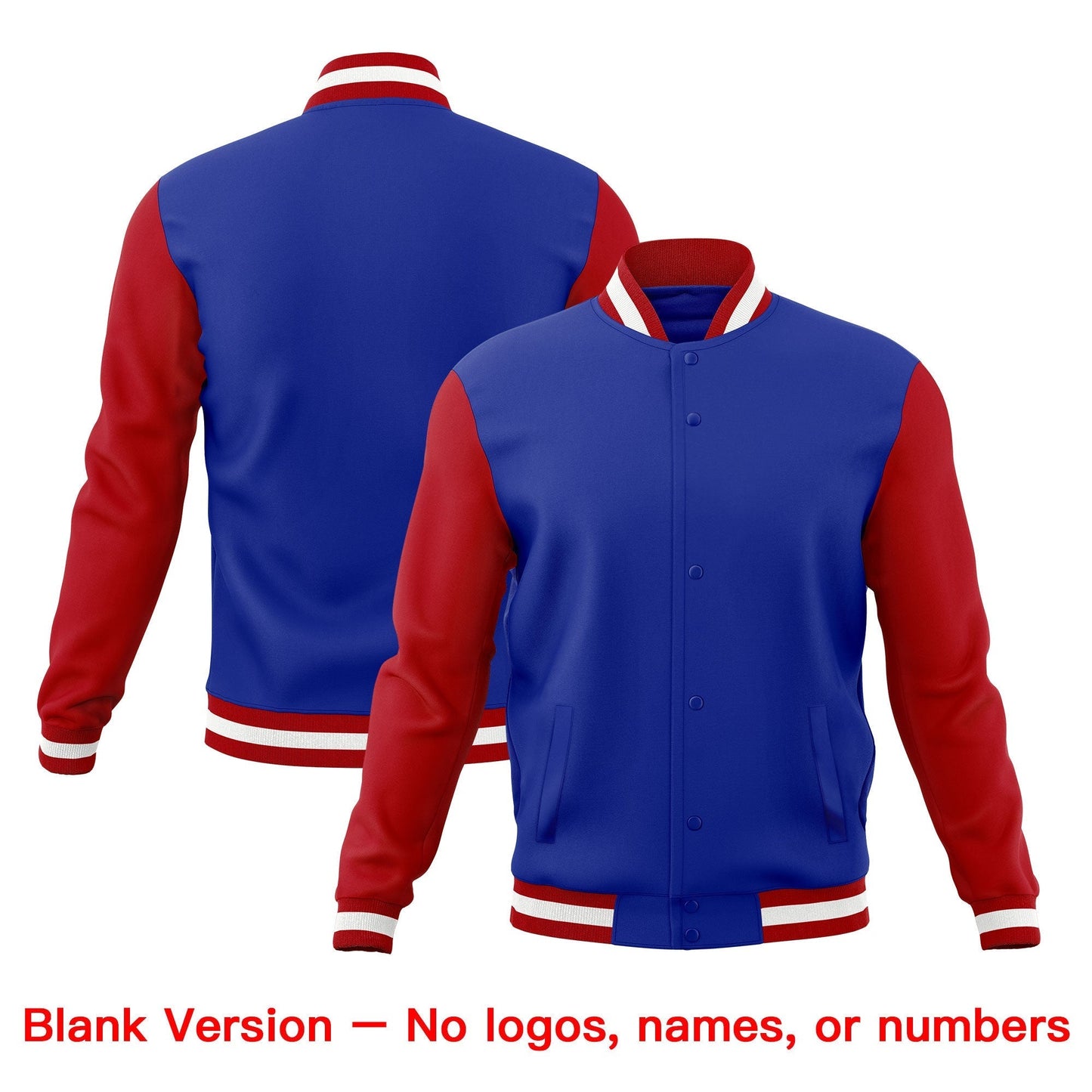 Custom Royal Blue Red White Jacket Classic Style Full-Snap Club & Spirit Wear Breathable