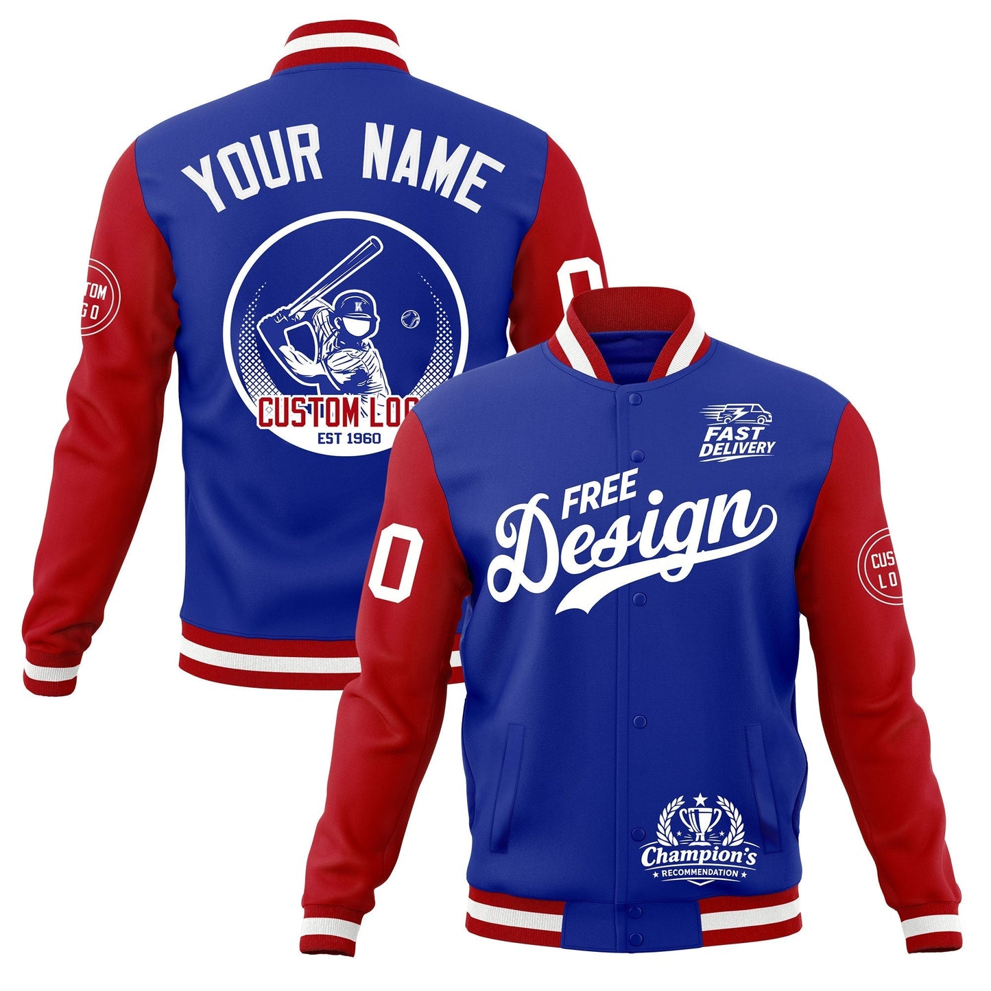 Custom Royal Blue Red White Jacket Classic Style Full-Snap Club & Spirit Wear Breathable