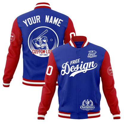 Custom Royal Blue Red White Jacket Classic Style Full-Snap Club & Spirit Wear Breathable