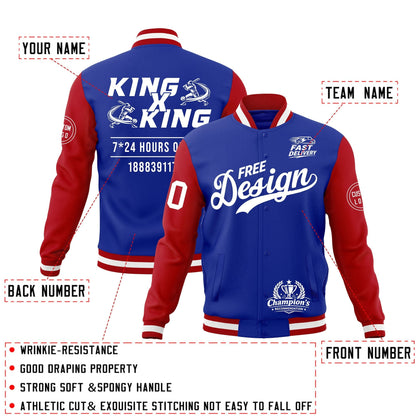 Custom Royal Blue Red White Jacket Classic Style Full-Snap Club & Spirit Wear Wrinkle-Resistant
