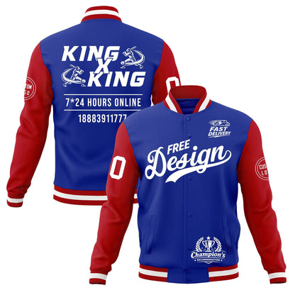Custom Royal Blue Red White Jacket Classic Style Full-Snap Club & Spirit Wear Wrinkle-Resistant