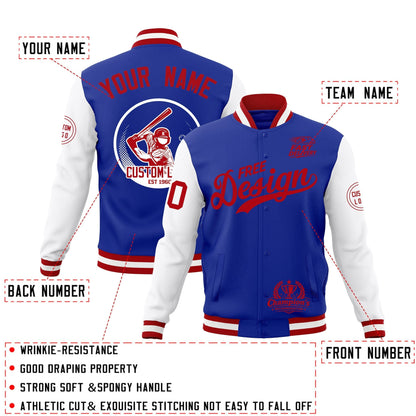Custom Royal Blue Red White Jacket Classic Style Full-Snap Club & Spirit Wear Breathable
