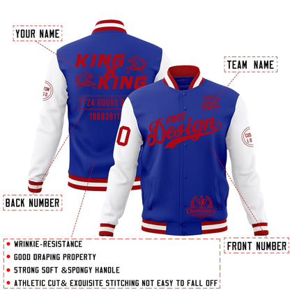 Custom Royal Blue Red White Jacket Classic Style Full-Snap Club & Spirit Wear Wrinkle-Resistant