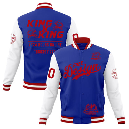 Custom Royal Blue Red White Jacket Classic Style Full-Snap Club & Spirit Wear Wrinkle-Resistant