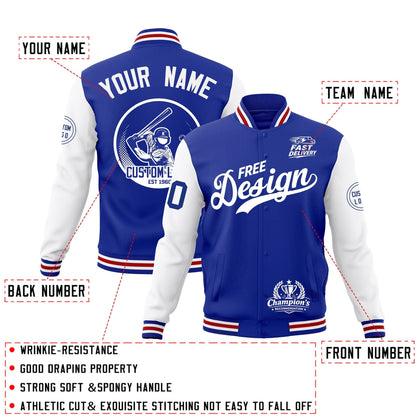 Custom Royal Blue White Red Jacket Classic Style Full-Snap Club & Spirit Wear Breathable