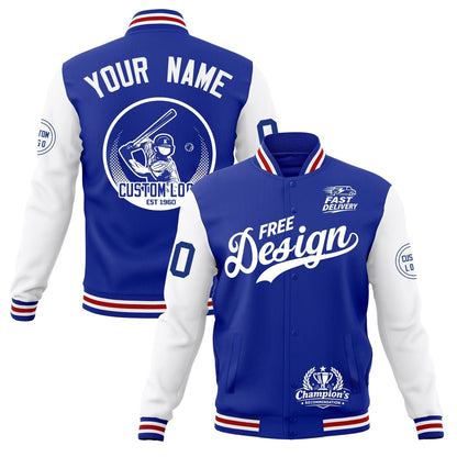 Custom Royal Blue White Red Jacket Classic Style Full-Snap Club & Spirit Wear Breathable