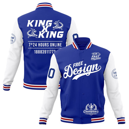 Custom Royal Blue White Red Jacket Classic Style Full-Snap Club & Spirit Wear Wrinkle-Resistant