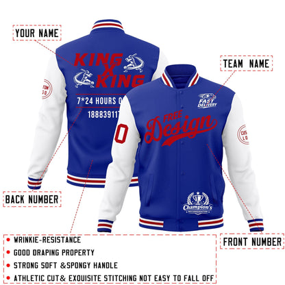 Custom Royal Blue White Red Jacket Classic Style Full-Snap Club & Spirit Wear Wrinkle-Resistant