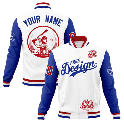 Custom White Red Royal Blue Jacket Classic Style Full-Snap Club & Spirit Wear Breathable
