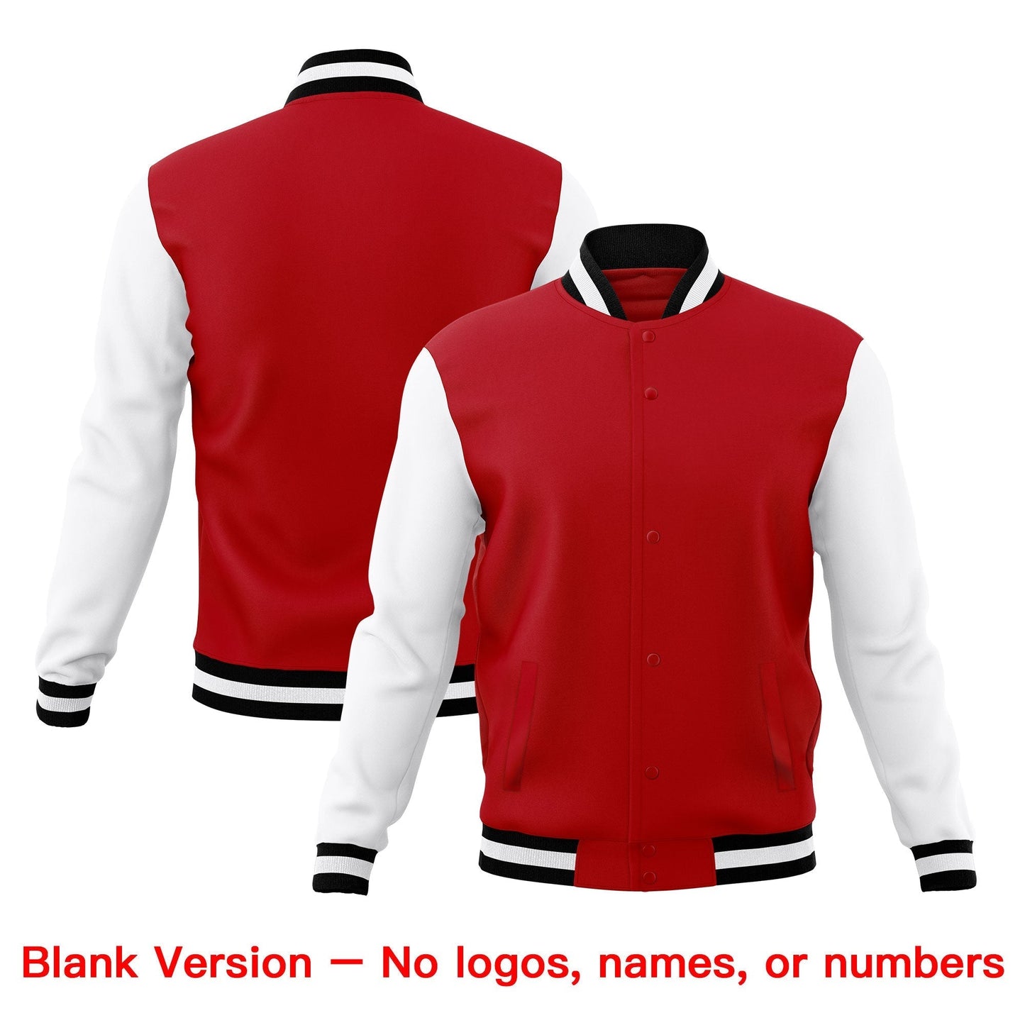Custom Red Black White Jacket Classic Style Full-Snap Club & Spirit Wear Breathable