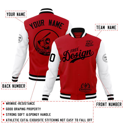 Custom Red Black White Jacket Classic Style Full-Snap Club & Spirit Wear Breathable