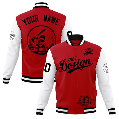 Custom Red Black White Jacket Classic Style Full-Snap Club & Spirit Wear Breathable